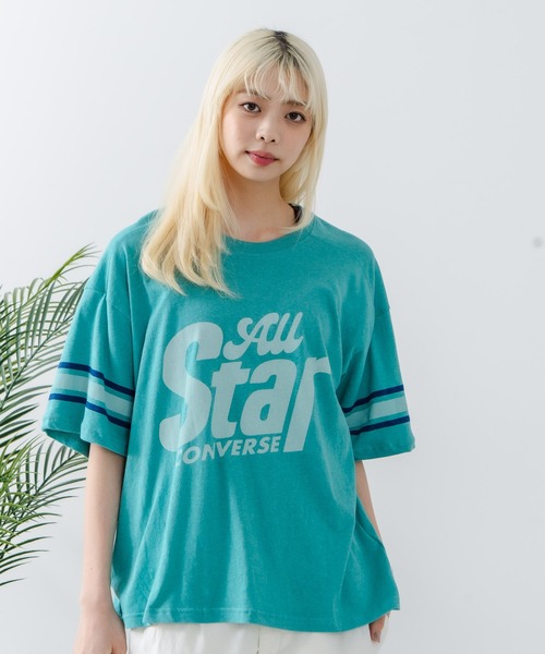 CONVERSE(コンバース)の「【CONVERSE/コンバース】ネップスラブ フットボールTシャツ(Tシャツ/カットソー・レディース・オフホワイト/グリーン・MEDIUM)」の15枚目の写真