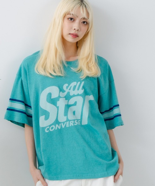 CONVERSE(コンバース)の「【CONVERSE/コンバース】ネップスラブ フットボールTシャツ(Tシャツ/カットソー・レディース・オフホワイト/グリーン・MEDIUM)」の19枚目の写真