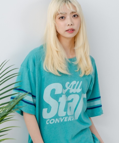 CONVERSE(コンバース)の「【CONVERSE/コンバース】ネップスラブ フットボールTシャツ(Tシャツ/カットソー・レディース・オフホワイト/グリーン・MEDIUM)」の20枚目の写真