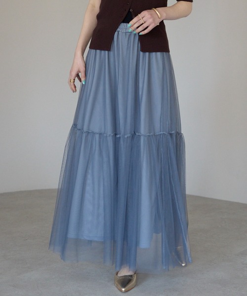 each(イーチ)の「チュールレイヤードスカート(スカート・レディース・グレー/ブラック・FREE)」の1枚目の写真