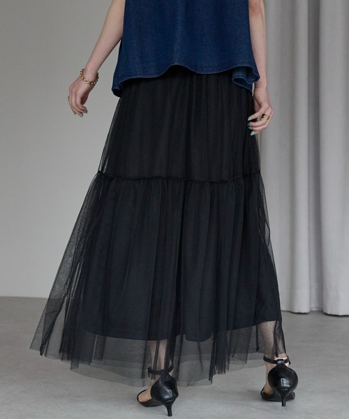 each(イーチ)の「チュールレイヤードスカート(スカート・レディース・グレー/ブラック・FREE)」の4枚目の写真