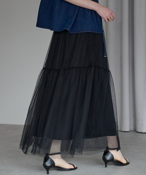 each(イーチ)の「チュールレイヤードスカート(スカート・レディース・グレー/ブラック・FREE)」の5枚目の写真