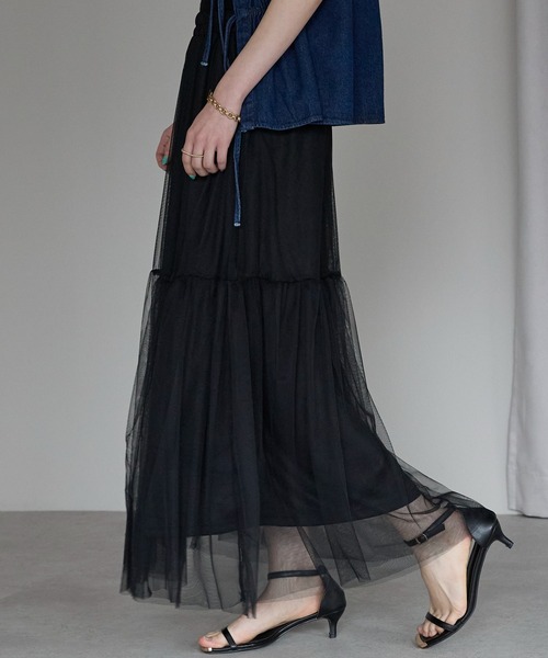 each(イーチ)の「チュールレイヤードスカート(スカート・レディース・グレー/ブラック・FREE)」の6枚目の写真
