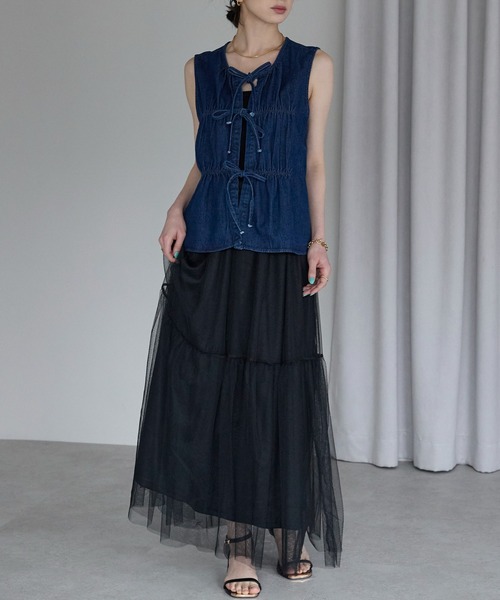 each(イーチ)の「チュールレイヤードスカート(スカート・レディース・グレー/ブラック・FREE)」の10枚目の写真