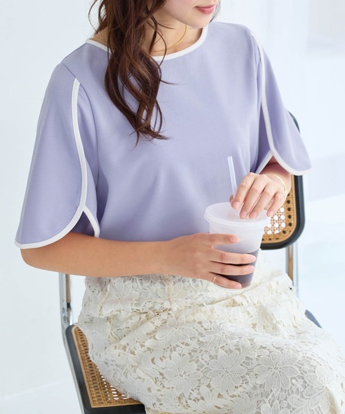 alotta(アロッタ)の「配色デザインチューリップ袖Tシャツブラウス(シャツ/ブラウス・レディース・ブラック/ライトブルー・M/L/LL/3L)」の11枚目の写真