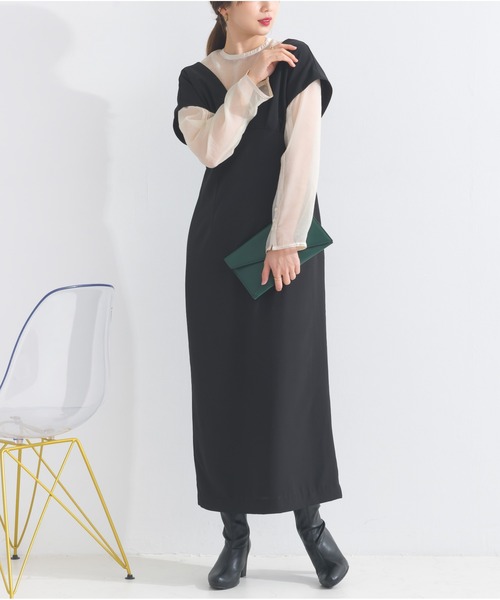 OandI（オーアンドアイ）の「シアートップス＋Vラインワンピース（ワンピース・レディース・ブラック×ブラック/ベージュ×ブラック/チャコールグレー・FREE）」の17枚目の写真
