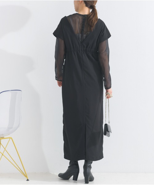 OandI（オーアンドアイ）の「シアートップス＋Vラインワンピース（ワンピース・レディース・ブラック×ブラック/ベージュ×ブラック/チャコールグレー・FREE）」の6枚目の写真