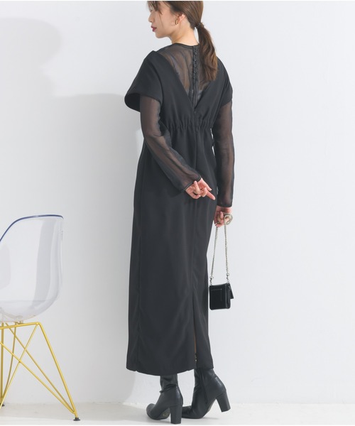 OandI（オーアンドアイ）の「シアートップス＋Vラインワンピース（ワンピース・レディース・ブラック×ブラック/ベージュ×ブラック/チャコールグレー・FREE）」の7枚目の写真