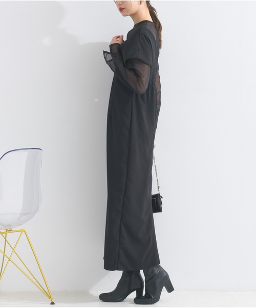 OandI（オーアンドアイ）の「シアートップス＋Vラインワンピース（ワンピース・レディース・ブラック×ブラック/ベージュ×ブラック/チャコールグレー・FREE）」の8枚目の写真