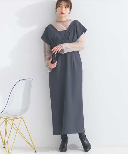 OandI（オーアンドアイ）の「シアートップス＋Vラインワンピース（ワンピース・レディース・ブラック×ブラック/ベージュ×ブラック/チャコールグレー・FREE）」の10枚目の写真