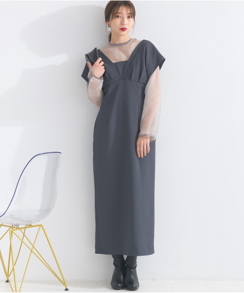 OandI（オーアンドアイ）の「シアートップス＋Vラインワンピース（ワンピース・レディース・ブラック×ブラック/ベージュ×ブラック/チャコールグレー・FREE）」の9枚目の写真