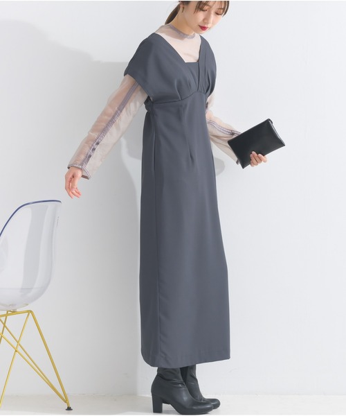 OandI（オーアンドアイ）の「シアートップス＋Vラインワンピース（ワンピース・レディース・ブラック×ブラック/ベージュ×ブラック/チャコールグレー・FREE）」の11枚目の写真