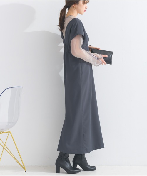 OandI（オーアンドアイ）の「シアートップス＋Vラインワンピース（ワンピース・レディース・ブラック×ブラック/ベージュ×ブラック/チャコールグレー・FREE）」の12枚目の写真