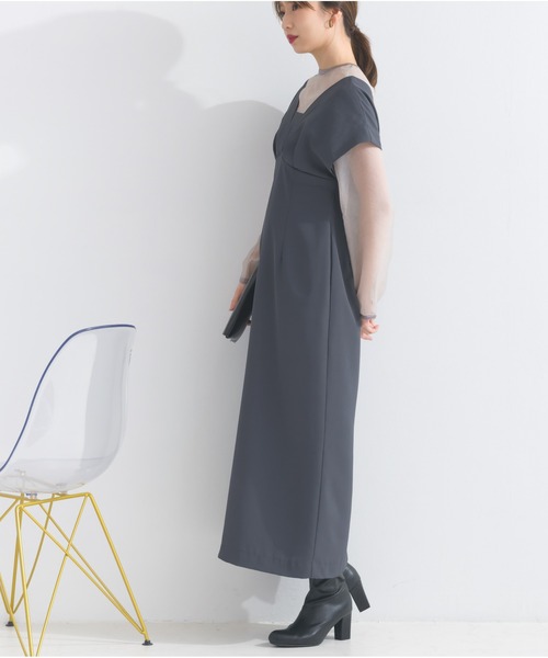 OandI（オーアンドアイ）の「シアートップス＋Vラインワンピース（ワンピース・レディース・ブラック×ブラック/ベージュ×ブラック/チャコールグレー・FREE）」の15枚目の写真