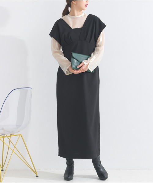 OandI（オーアンドアイ）の「シアートップス＋Vラインワンピース（ワンピース・レディース・ブラック×ブラック/ベージュ×ブラック/チャコールグレー・FREE）」の18枚目の写真