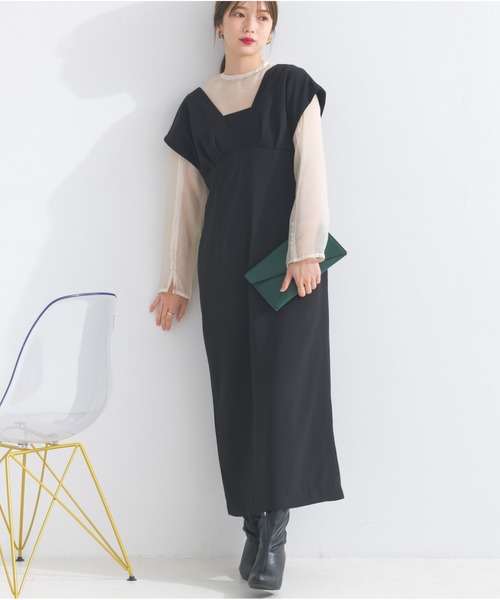 OandI（オーアンドアイ）の「シアートップス＋Vラインワンピース（ワンピース・レディース・ブラック×ブラック/ベージュ×ブラック/チャコールグレー・FREE）」の19枚目の写真
