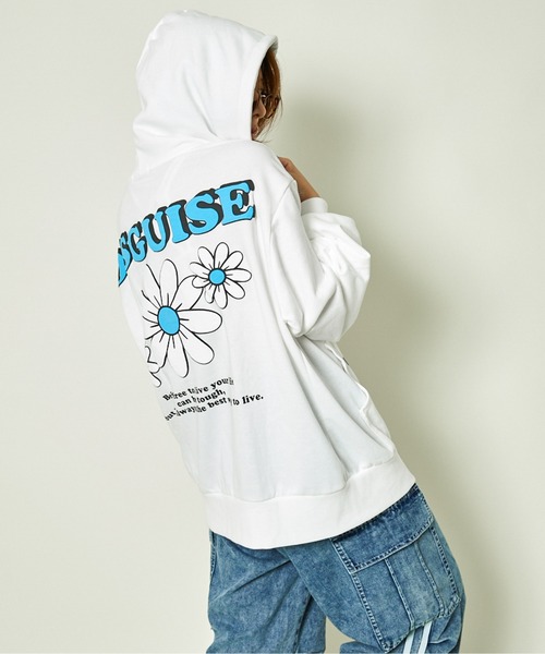 セール】《バックロゴ×花柄プリント》ZIPパーカー／ゆるカワ抜け感