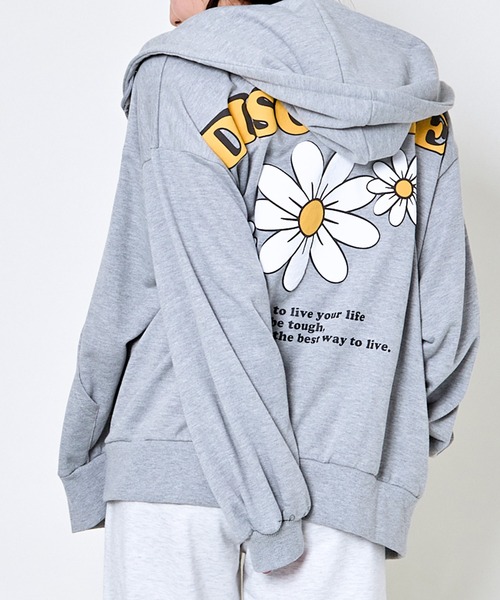 セール】《バックロゴ×花柄プリント》ZIPパーカー／ゆるカワ抜け感
