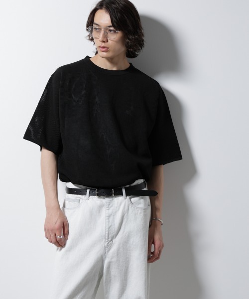 NANO universe(ナノユニバース)の「スポンディッシュ メッシュ クルーネックニットTEE(ニット/セーター・メンズ・オフホワイト/レッド系その他2/ブラック/グレー系その他4・M/L)」の2枚目の写真