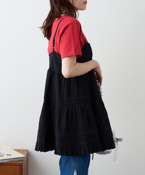 w closet（ダブルクローゼット）の「コットンフリルミニワンピ（チュニック・レディース・ブラック/オフホワイト・FREE）」の6枚目の写真
