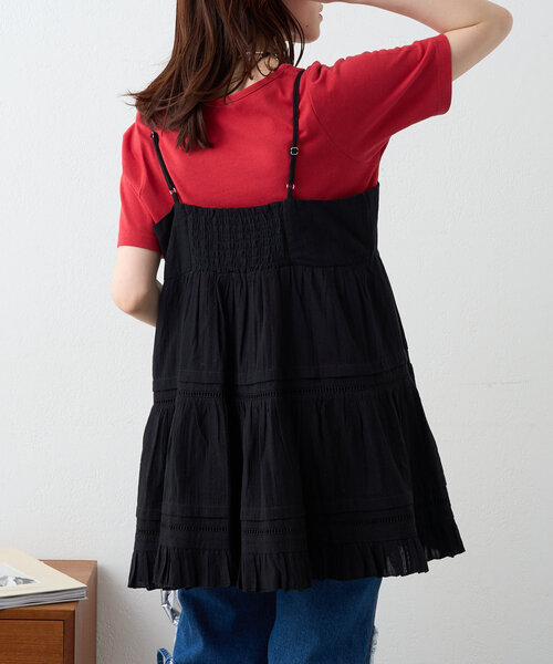 w closet（ダブルクローゼット）の「コットンフリルミニワンピ（チュニック・レディース・ブラック/オフホワイト・FREE）」の8枚目の写真