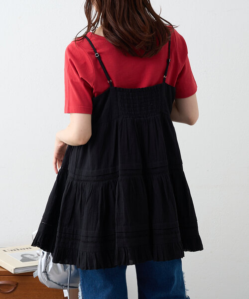 w closet（ダブルクローゼット）の「コットンフリルミニワンピ（チュニック・レディース・ブラック/オフホワイト・FREE）」の9枚目の写真