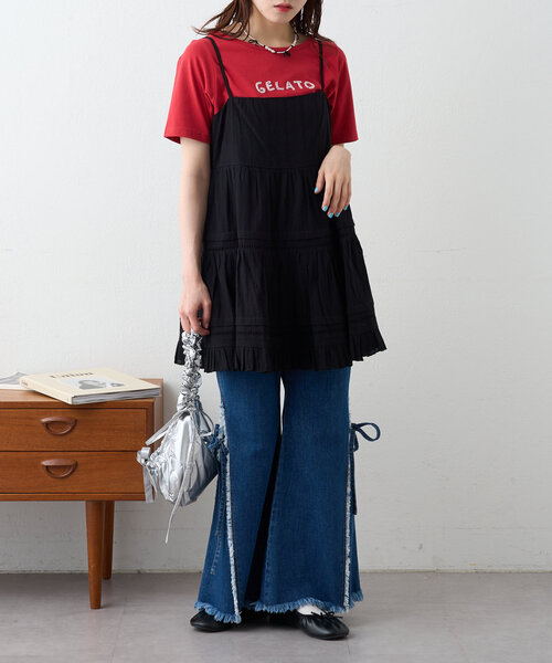 w closet（ダブルクローゼット）の「コットンフリルミニワンピ（チュニック・レディース・ブラック/オフホワイト・FREE）」の10枚目の写真