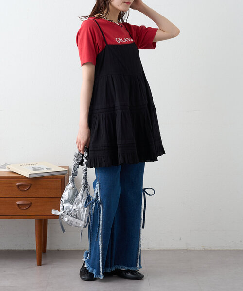 w closet（ダブルクローゼット）の「コットンフリルミニワンピ（チュニック・レディース・ブラック/オフホワイト・FREE）」の12枚目の写真