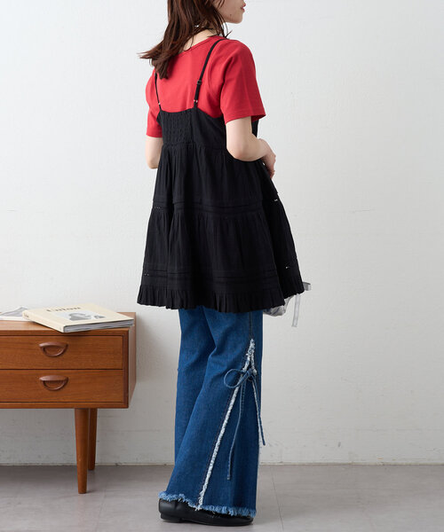 w closet（ダブルクローゼット）の「コットンフリルミニワンピ（チュニック・レディース・ブラック/オフホワイト・FREE）」の13枚目の写真