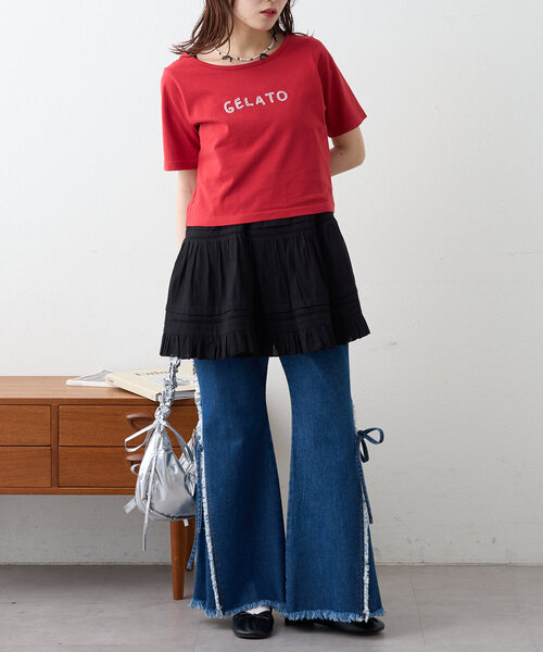 w closet（ダブルクローゼット）の「コットンフリルミニワンピ（チュニック・レディース・ブラック/オフホワイト・FREE）」の21枚目の写真