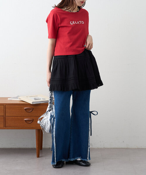 w closet（ダブルクローゼット）の「コットンフリルミニワンピ（チュニック・レディース・ブラック/オフホワイト・FREE）」の22枚目の写真