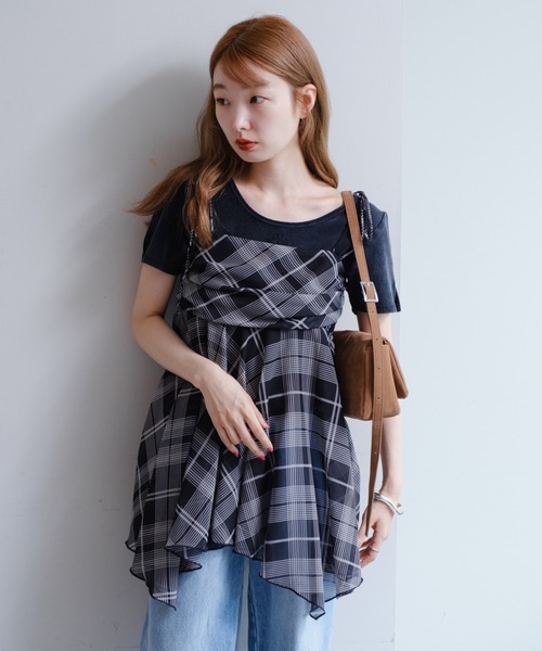 セール】チェックアシメチュニック（チュニック）｜Kastane