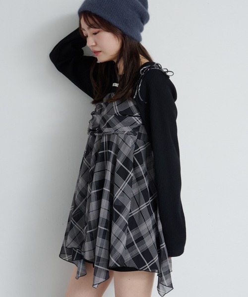 セール】【ボウタイ付き】チェックアシメチュニック（チュニック