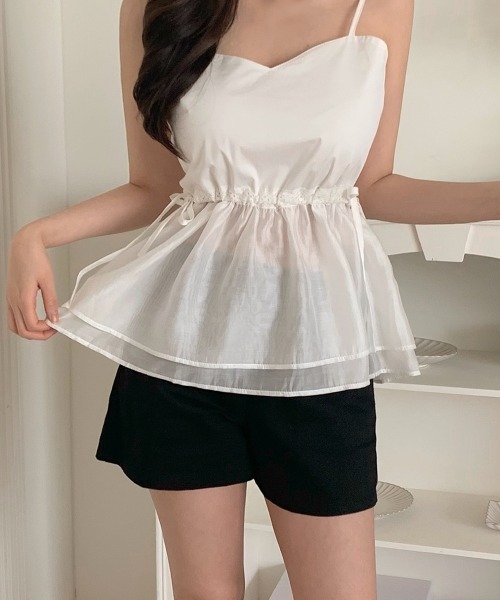 VIVID LADY(ビビッドレディー)の「レース切替 ペプラム キャミソール(Tシャツ/カットソー・レディース・ブラック/ホワイト・FREE)」の20枚目の写真