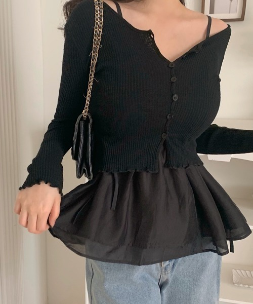 VIVID LADY(ビビッドレディー)の「レース切替 ペプラム キャミソール(Tシャツ/カットソー・レディース・ブラック/ホワイト・FREE)」の15枚目の写真