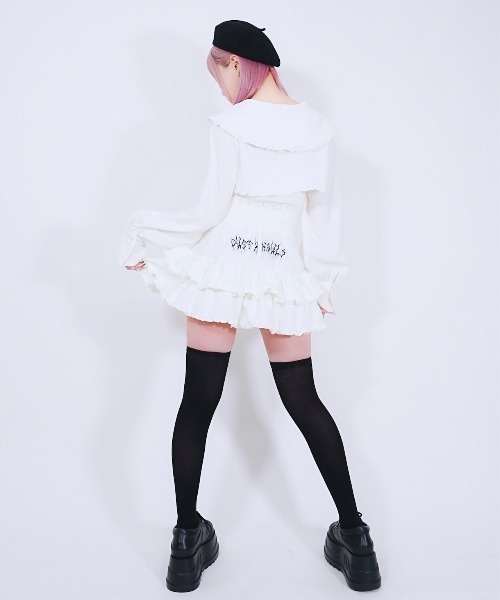 Hauls レースアップフリルミニスカート ホワイト ハウスダストコラボ レースアップフリルミニスカート | Hauls