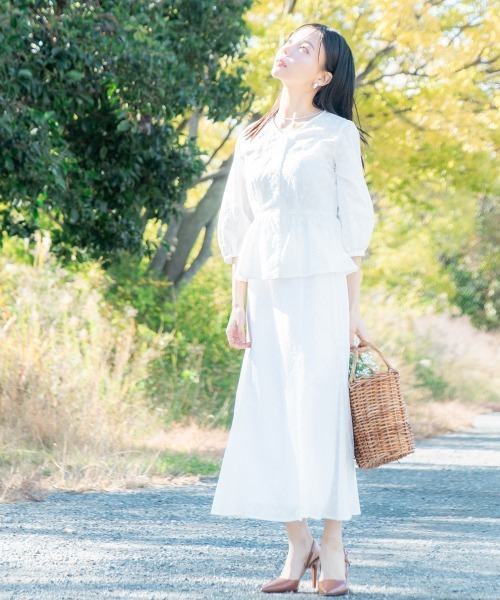 小さいサイズ 綿100％透かし刺繍タイトスカート 低身長さん