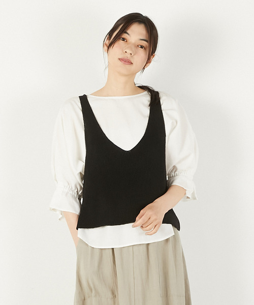 ドライタッチコットン フロントクロスベスト メッシュ変形ベスト 26-0018｜40代 50代 からの大人の女性に向け