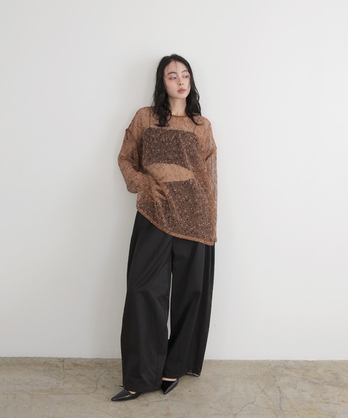 LIAN(リアン)の「ミックスメッシュシアートップス(Tシャツ/カットソー・レディース・アイボリー/ベージュ/ブラック・FREE)」の6枚目の写真