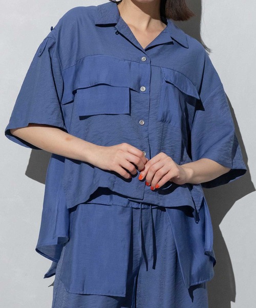 MARECHAL TERRE（マルシャルテル）の「コンビネーション開襟シャツ（シャツ/ブラウス・レディース・ブラック/カーキ/ブルー/ライトグリーン・MEDIUM）」の4枚目の写真