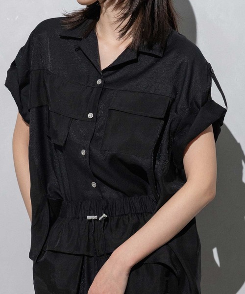 MARECHAL TERRE（マルシャルテル）の「コンビネーション開襟シャツ（シャツ/ブラウス・レディース・ブラック/カーキ/ブルー/ライトグリーン・MEDIUM）」の2枚目の写真