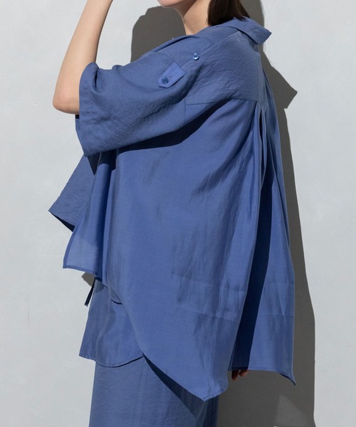 MARECHAL TERRE（マルシャルテル）の「コンビネーション開襟シャツ（シャツ/ブラウス・レディース・ブラック/カーキ/ブルー/ライトグリーン・MEDIUM）」の5枚目の写真