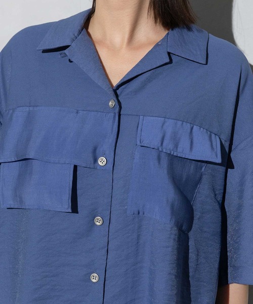 MARECHAL TERRE（マルシャルテル）の「コンビネーション開襟シャツ（シャツ/ブラウス・レディース・ブラック/カーキ/ブルー/ライトグリーン・MEDIUM）」の9枚目の写真