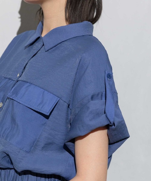 MARECHAL TERRE（マルシャルテル）の「コンビネーション開襟シャツ（シャツ/ブラウス・レディース・ブラック/カーキ/ブルー/ライトグリーン・MEDIUM）」の13枚目の写真