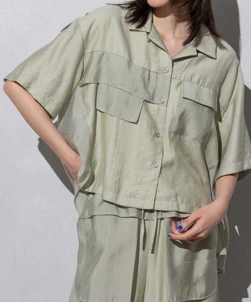 MARECHAL TERRE（マルシャルテル）の「コンビネーション開襟シャツ（シャツ/ブラウス・レディース・ブラック/カーキ/ブルー/ライトグリーン・MEDIUM）」の21枚目の写真