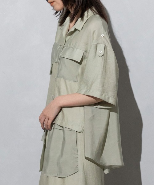 MARECHAL TERRE（マルシャルテル）の「コンビネーション開襟シャツ（シャツ/ブラウス・レディース・ブラック/カーキ/ブルー/ライトグリーン・MEDIUM）」の22枚目の写真