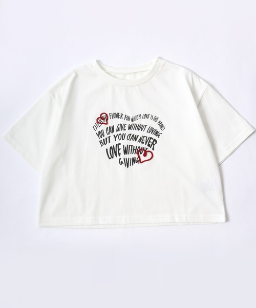 Salong hameu(サロン ハミュー)の「ハートマーク刺繍 レタリングロゴプリント コンパクトTシャツ/短丈/クロップドトップス レディース(Tシャツ/カットソー・レディース・チャコールグレー/オフホワイト・L/M)」の3枚目の写真