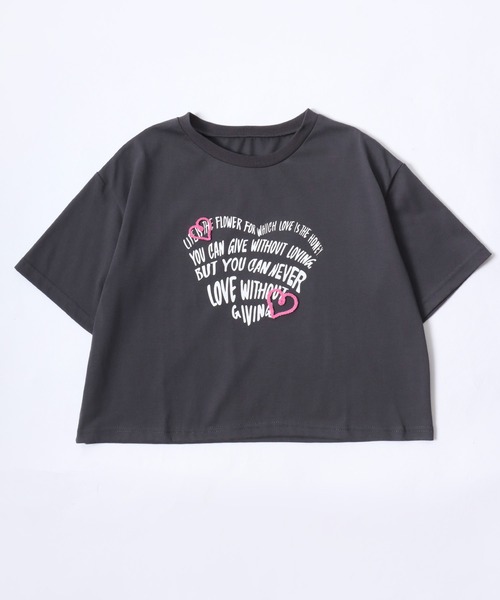 Salong hameu(サロン ハミュー)の「ハートマーク刺繍 レタリングロゴプリント コンパクトTシャツ/短丈/クロップドトップス レディース(Tシャツ/カットソー・レディース・チャコールグレー/オフホワイト・L/M)」の6枚目の写真
