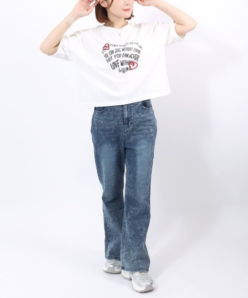 Salong hameu(サロン ハミュー)の「ハートマーク刺繍 レタリングロゴプリント コンパクトTシャツ/短丈/クロップドトップス レディース(Tシャツ/カットソー・レディース・チャコールグレー/オフホワイト・L/M)」の21枚目の写真