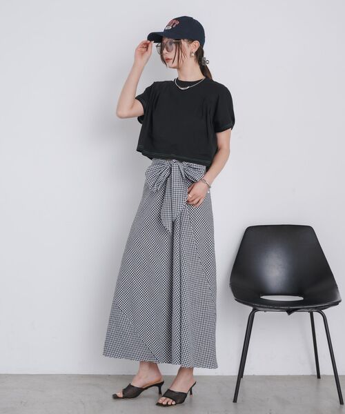 kivi(キヴィ)の「ribbon check SK(スカート・レディース・レッド系その他2/ブラウン系その他2/ブラック系その他2・FREE)」の4枚目の写真